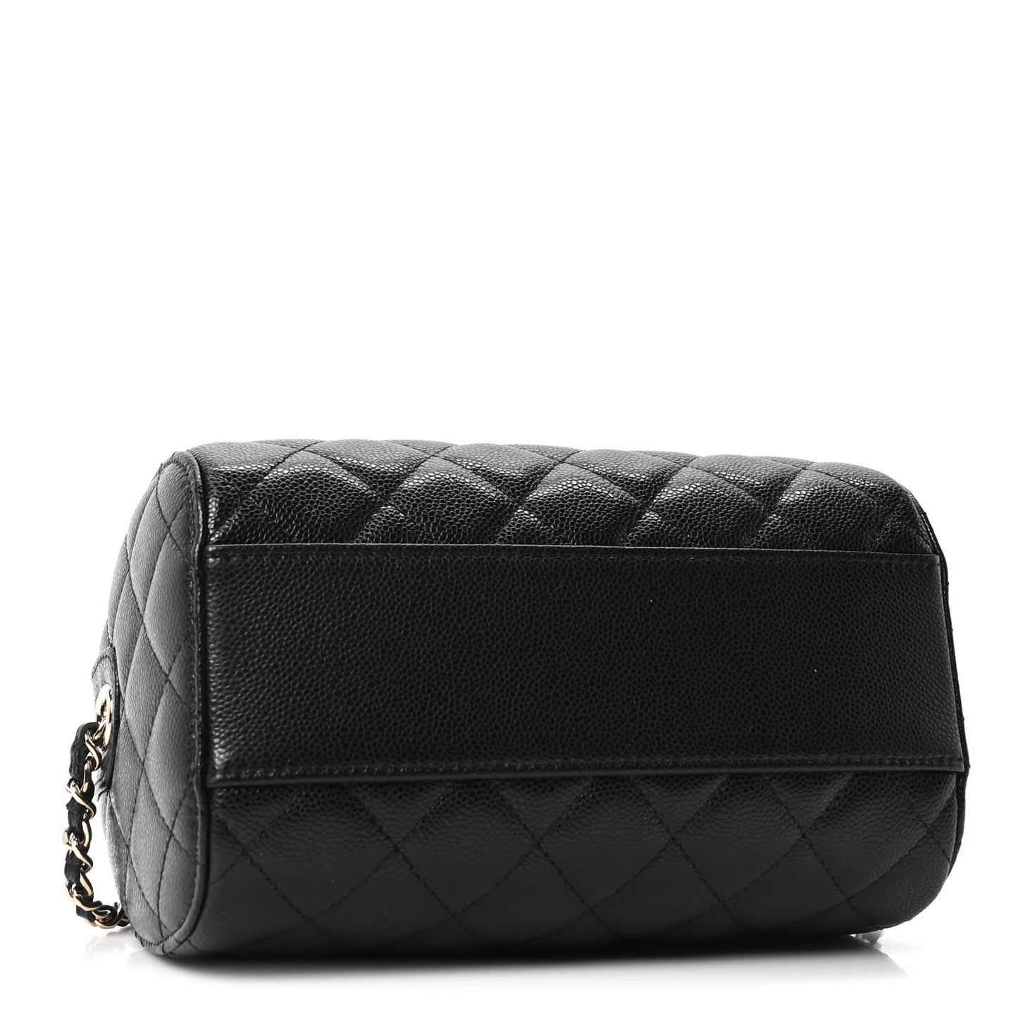 Caviar Quilted Barrel Clutch With Chain Black