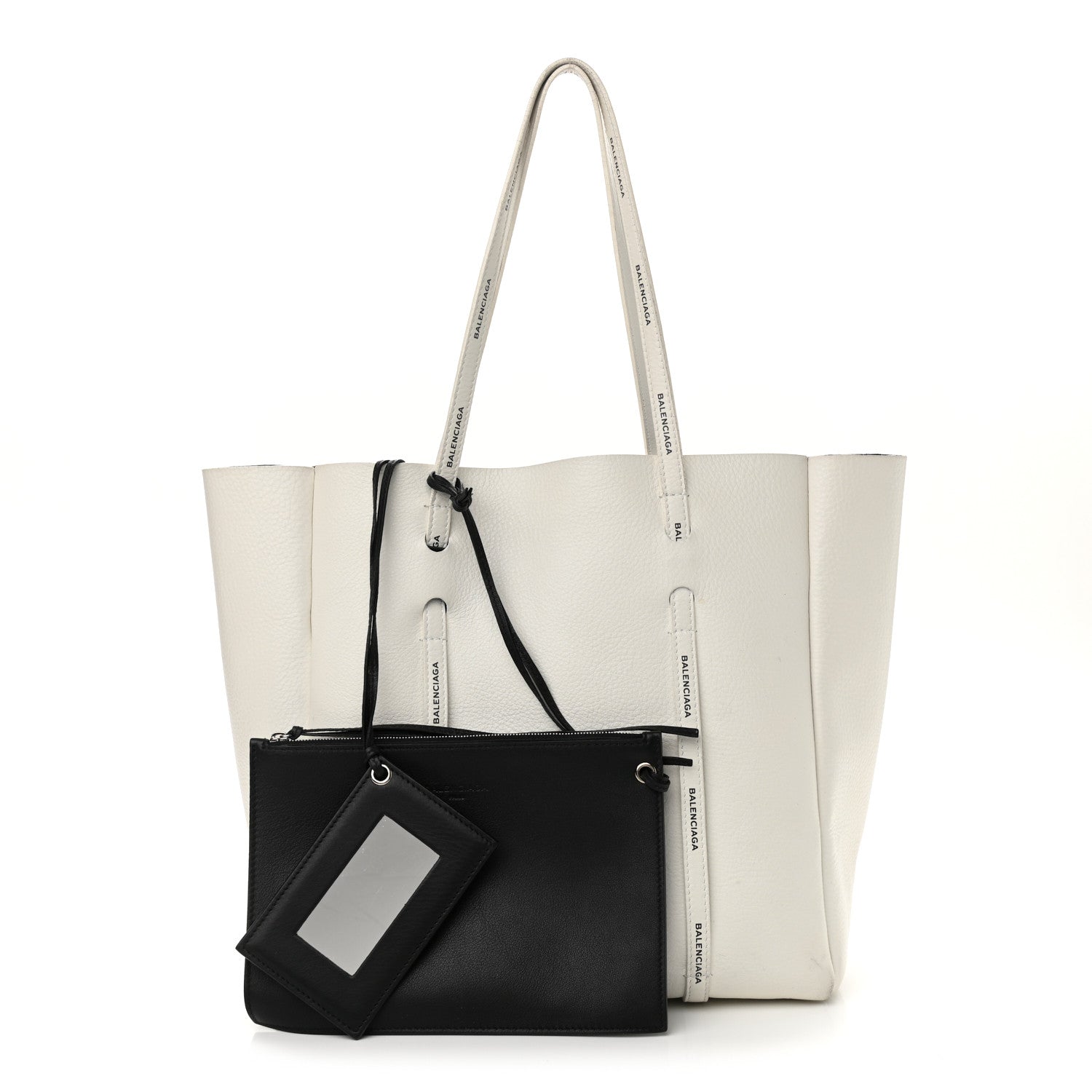Balenciaga Calfskin Logo Strap Small Everyday Tote White Black 1 of 14