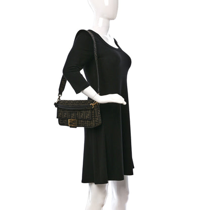 Fendi Fabric Jacquard FF 1974 Medium Baguette Tobacco Moro Black 2 of 9