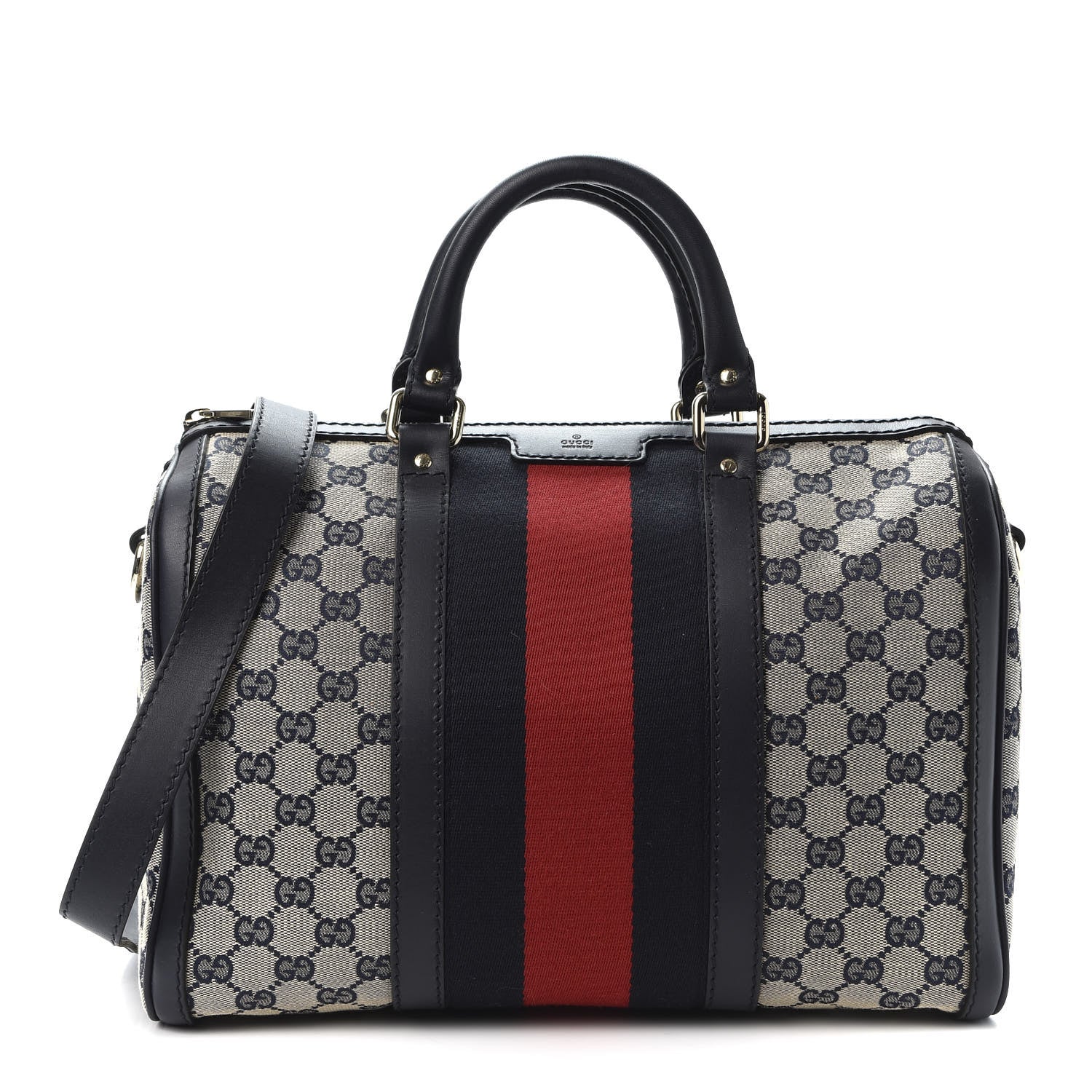 Gucci Monogram Selleria Calfskin Vintage Web Medium Boston Beige Blue 1 of 9