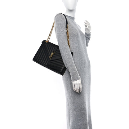 Saint Laurent SAINT LAURENT Grain De Poudre Matelasse Chevron Large Monogram Satchel Black 2 of 11