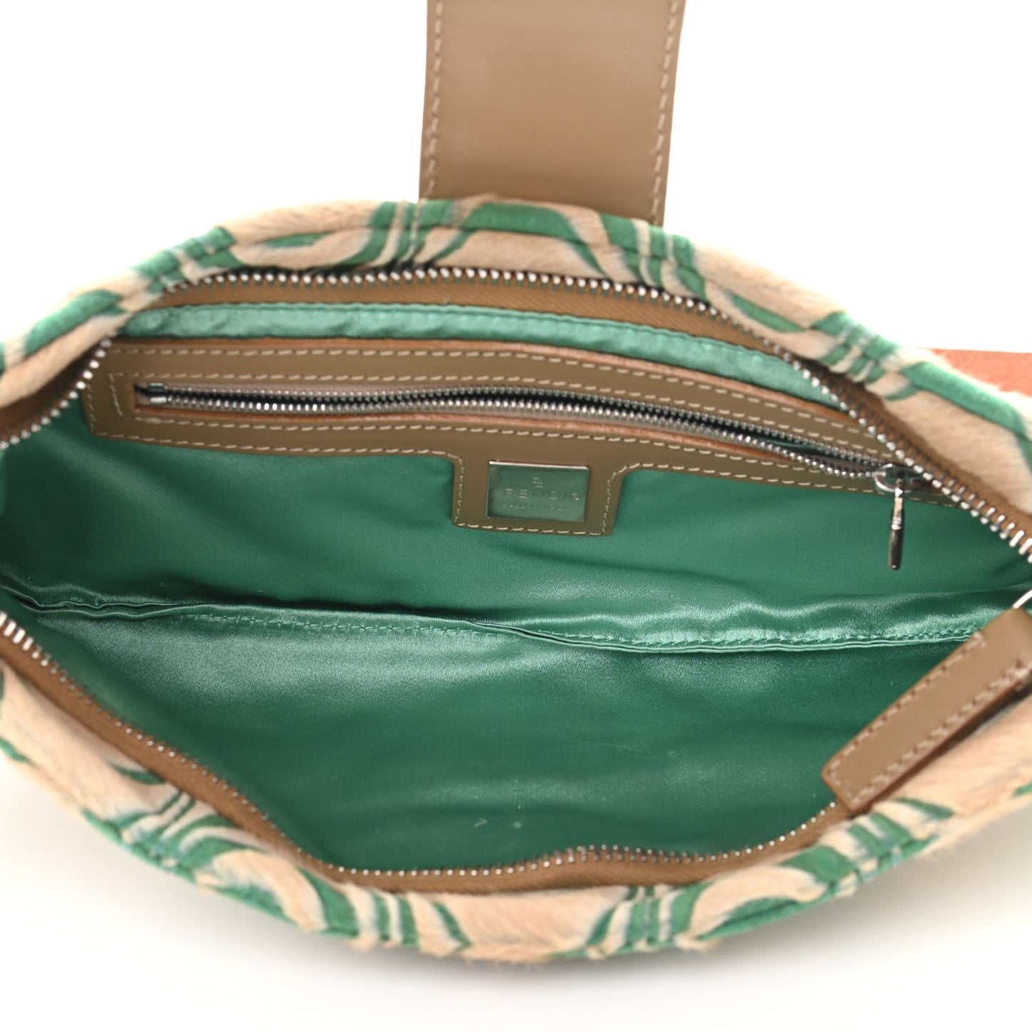 Calf Hair Print Baguette Beige Green