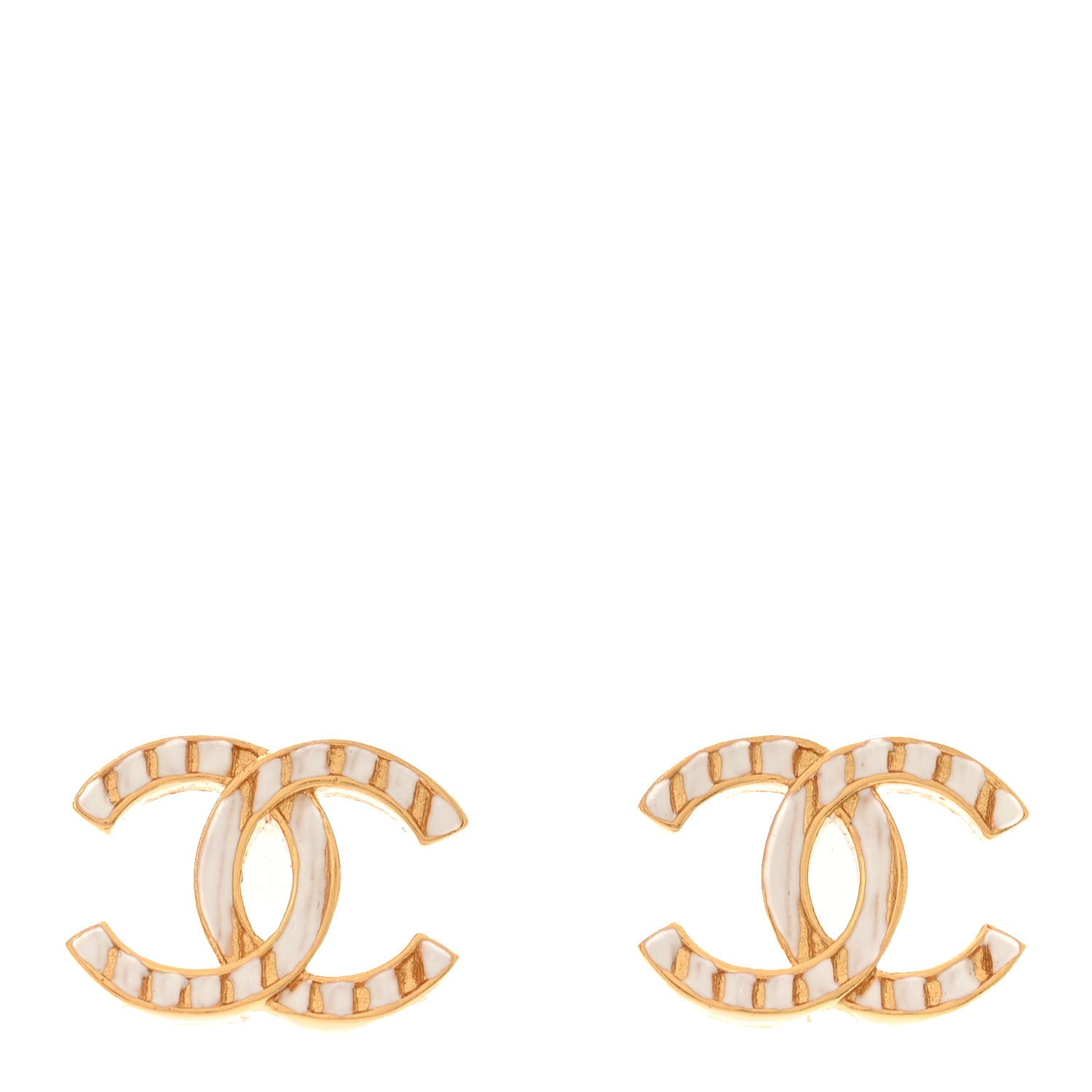 Chanel Metal CC Earrings Gold White 1 of 6