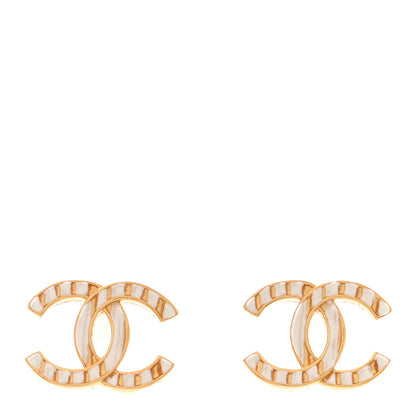 Chanel Metal CC Earrings Gold White 1 of 6