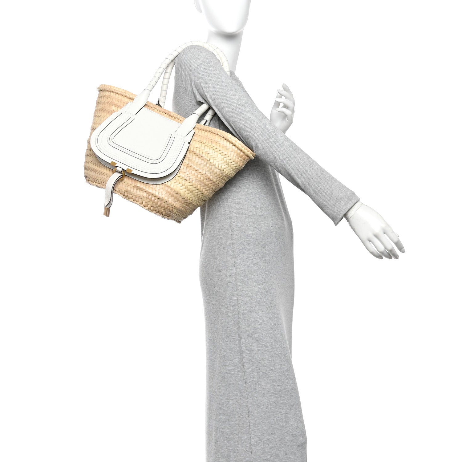 Chloe Raffia Grain Calfskin Medium Marcie Basket White 2 of 11