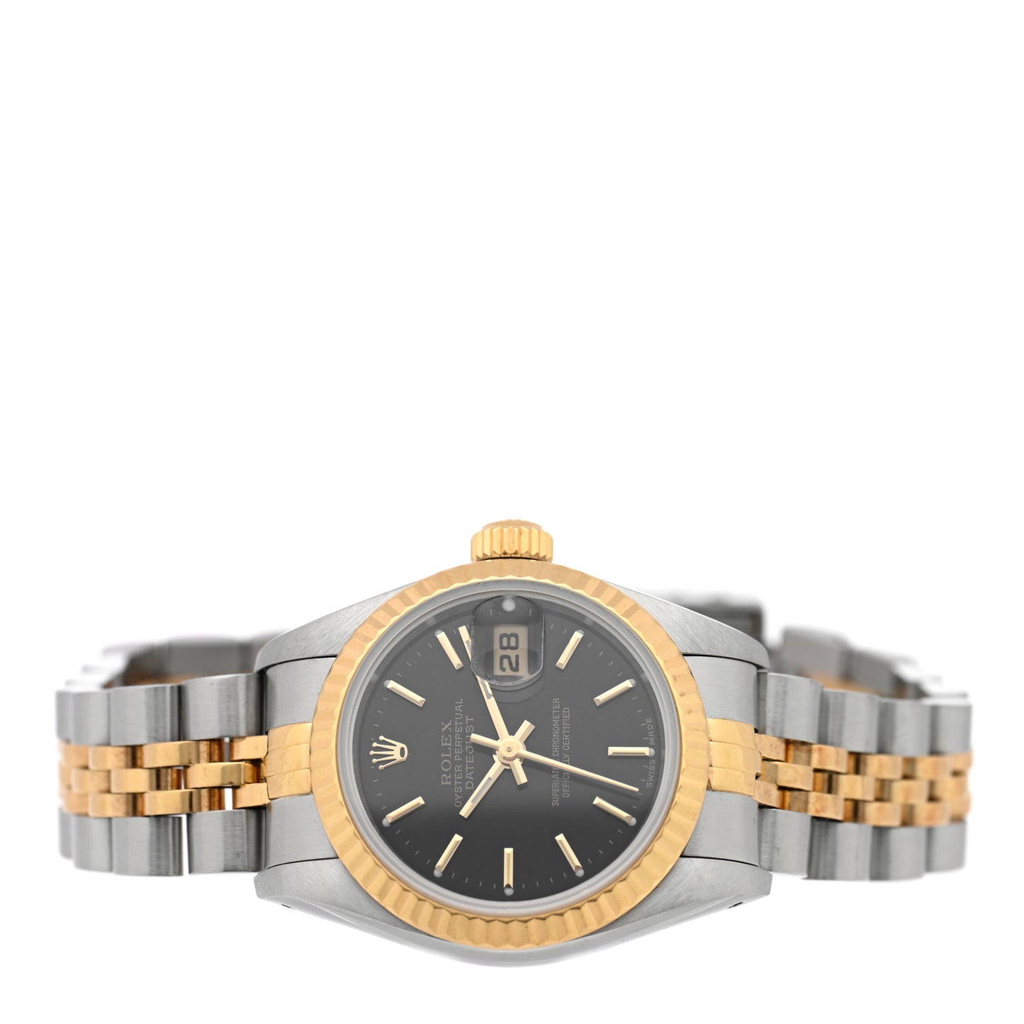 Stainless Steel 18K Yellow Gold 26mm Oyster Perpetual Datejust Watch Black 69173
