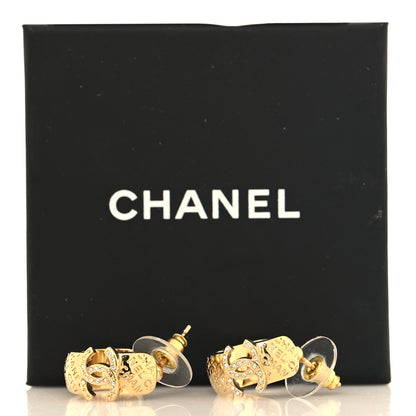 Chanel Metal Crystal CC Logo Hoop Earrings Gold 6 of 6