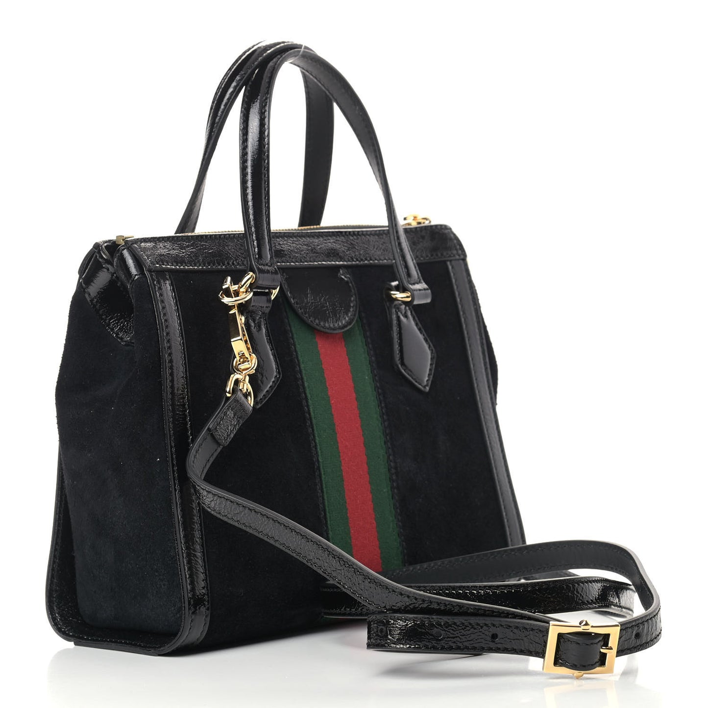 Suede Patent GG Web Small Ophidia Tote Bag Black