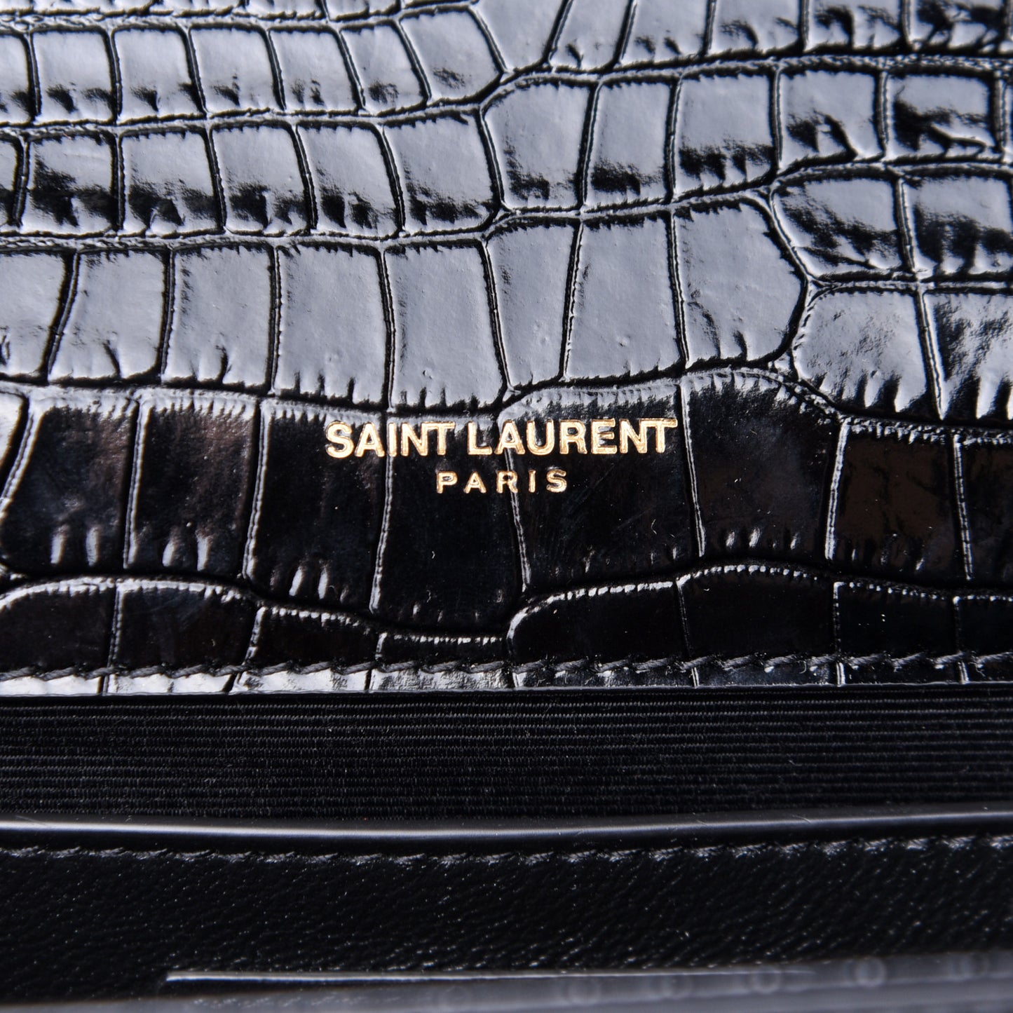 Calfskin Crocodile Embossed Medium Classic Monogram Kate Tassel Satchel Black