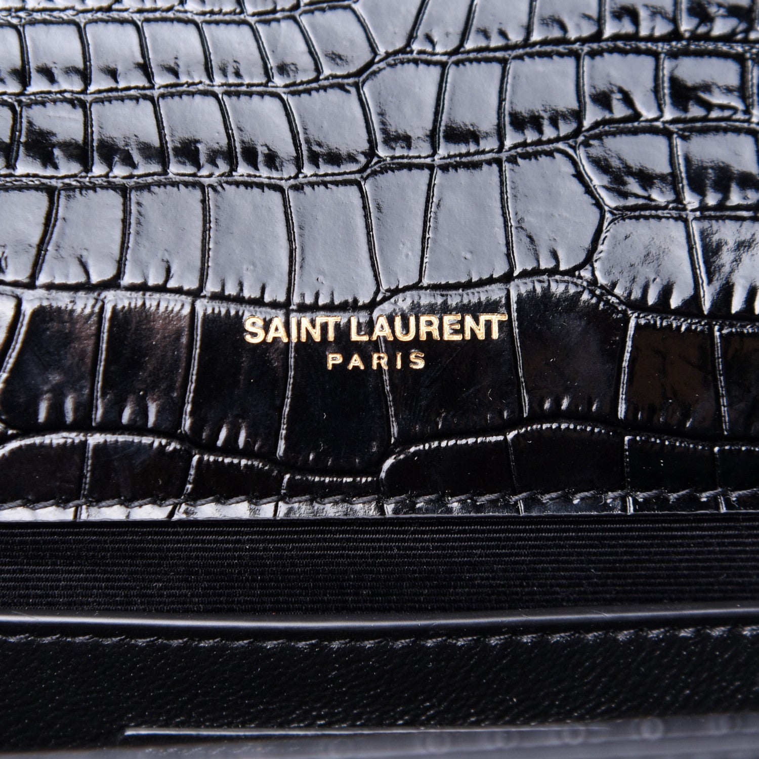 Saint Laurent Calfskin Crocodile Embossed Medium Classic Monogram Kate Tassel Satchel Black 6 of 10