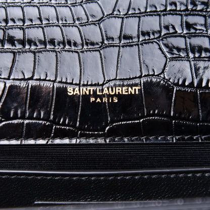 Saint Laurent Calfskin Crocodile Embossed Medium Classic Monogram Kate Tassel Satchel Black 6 of 10