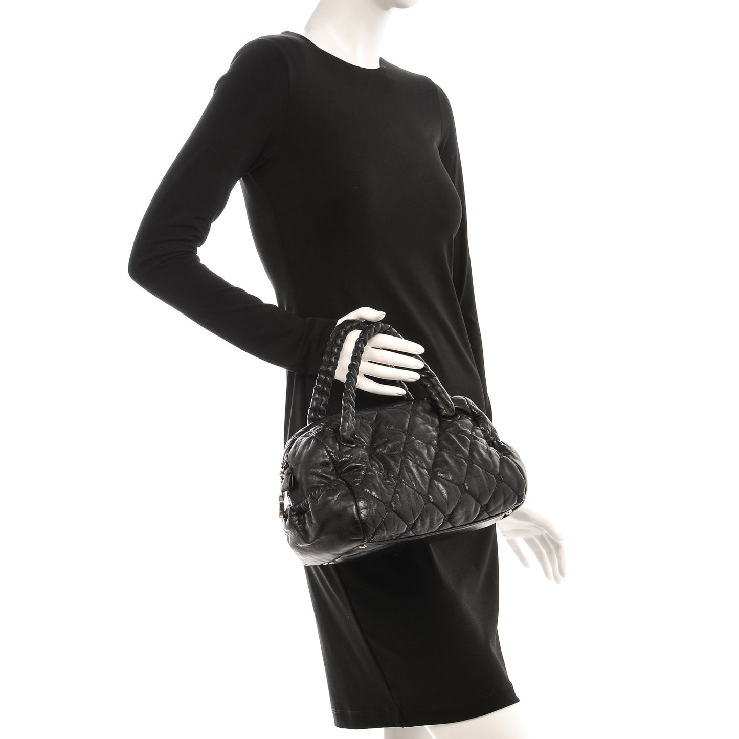 Lambskin Quilted Hidden Chain Bowler Black