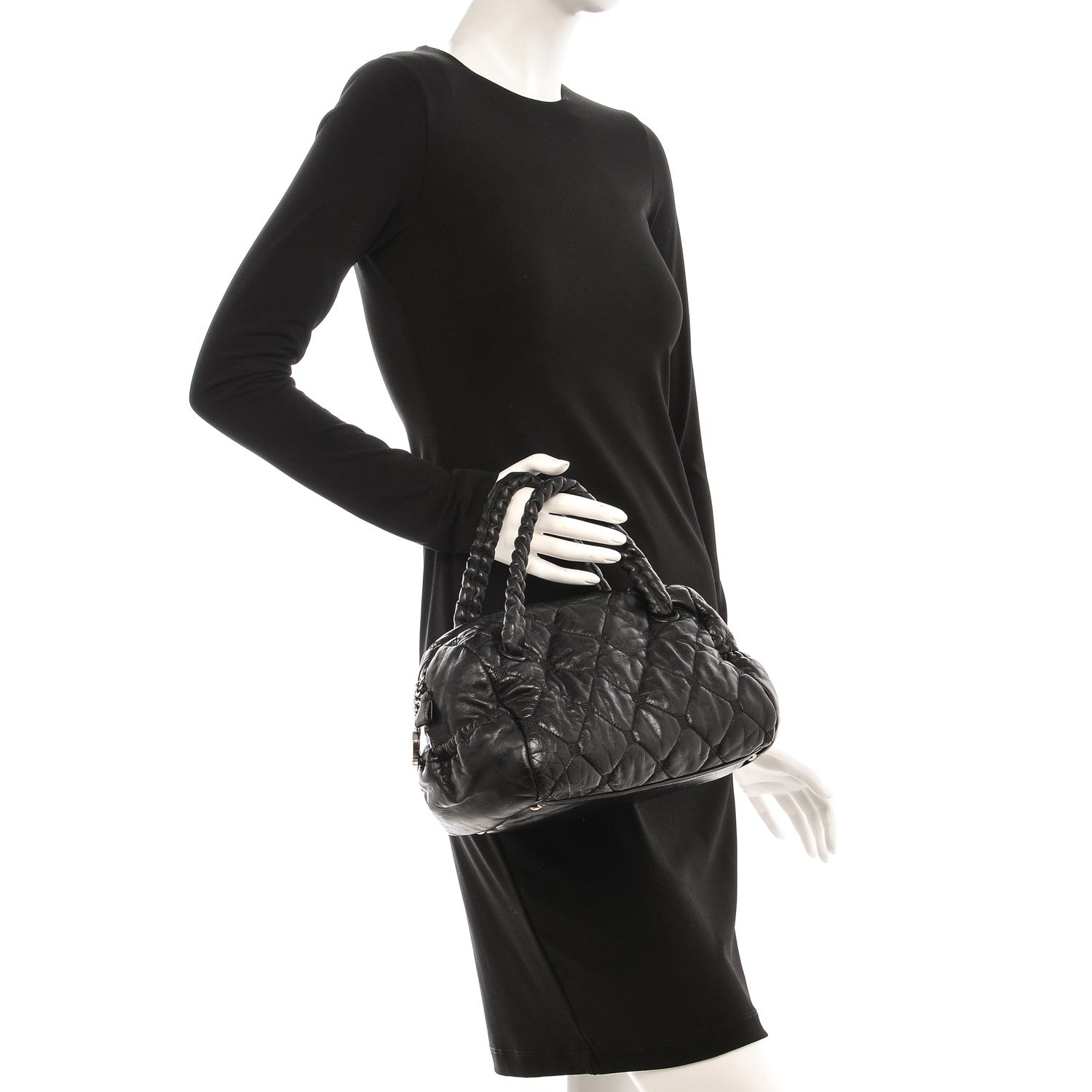 Chanel Lambskin Quilted Hidden Chain Bowler Black 2 of 7