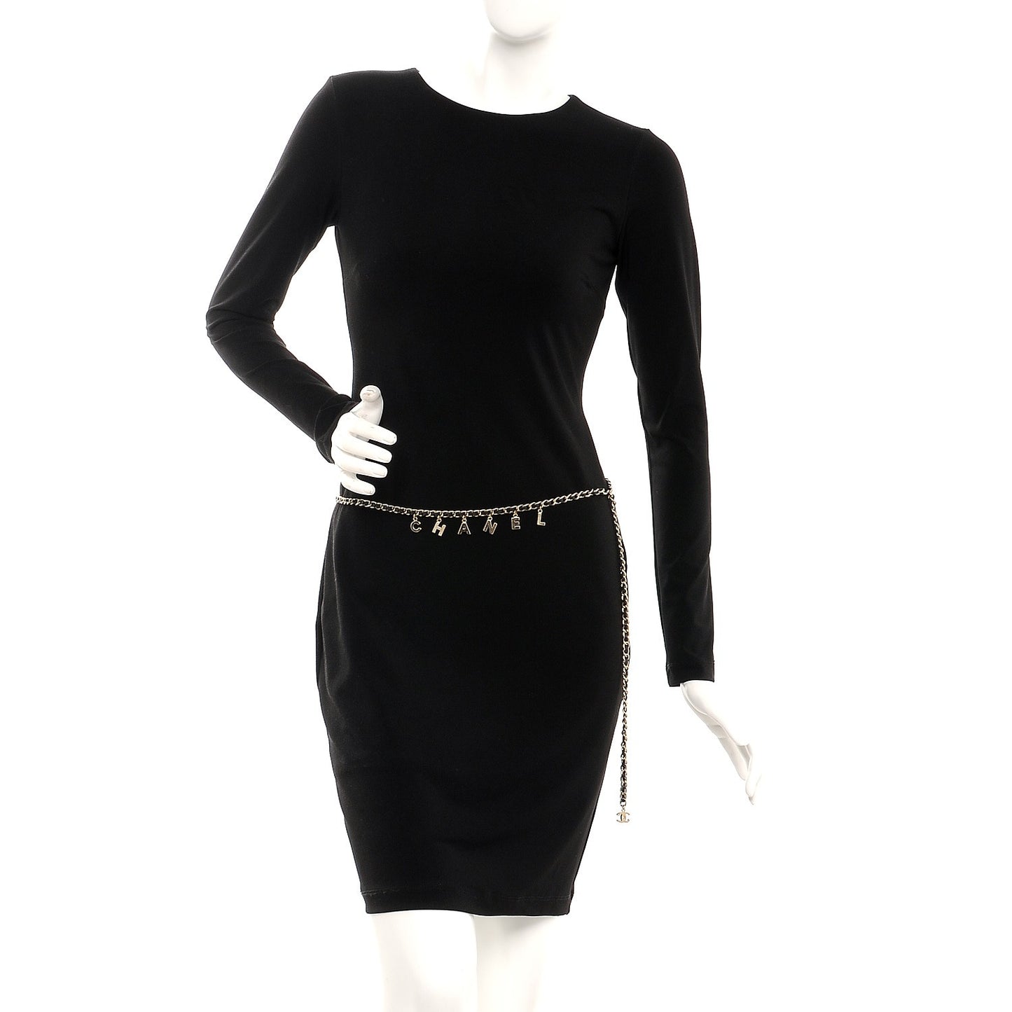 Lambskin Chain Logo Belt Black Gold