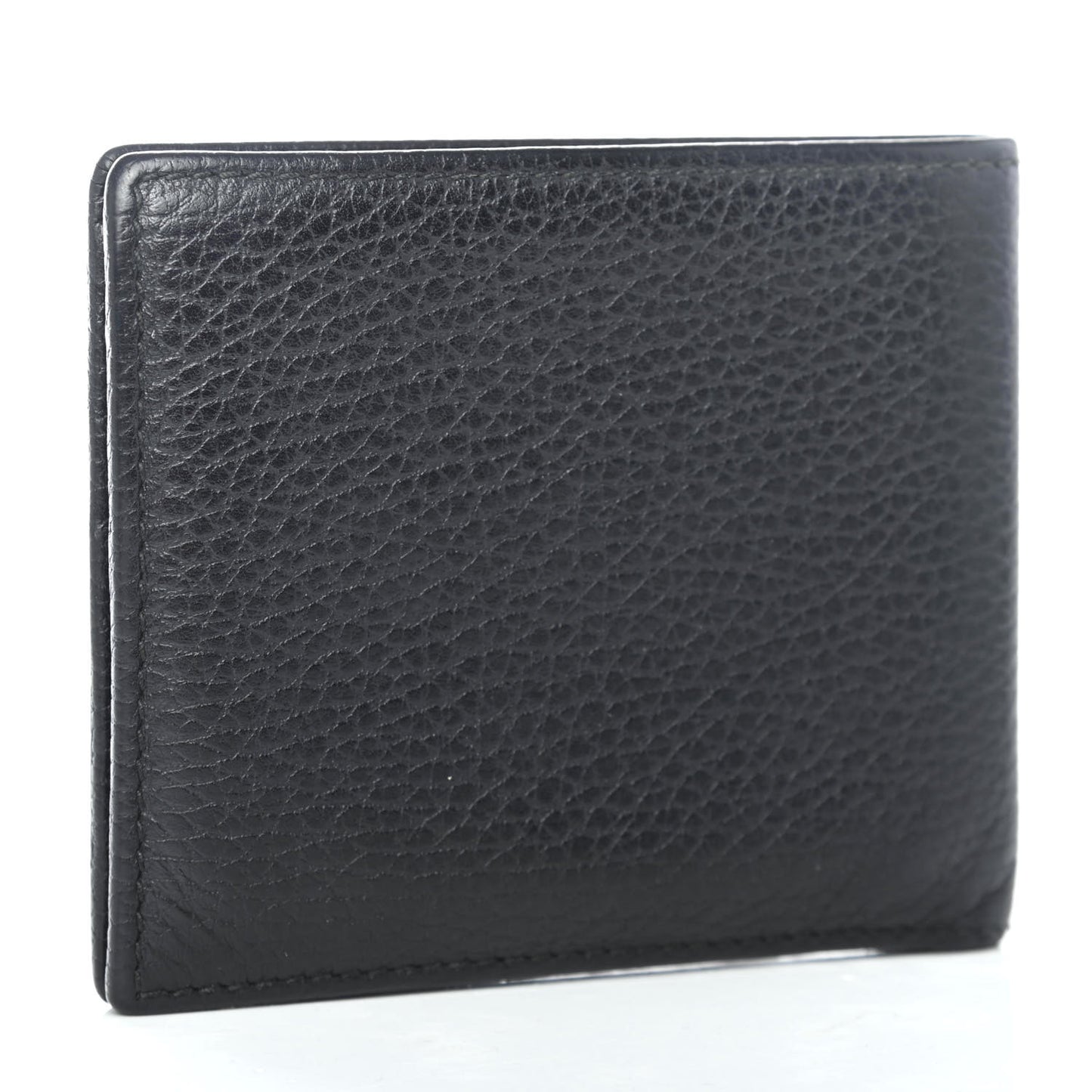 Pebbled Calfskin Bi-Fold Crest Wallet Black
