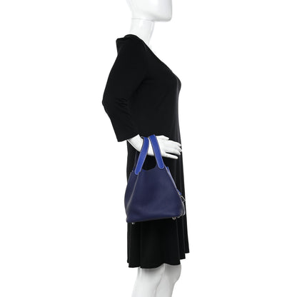 Hermes Taurillon Clemence Casaque Picotin Lock 18 PM Bleu Electrique Bleu Encre 2 of 11