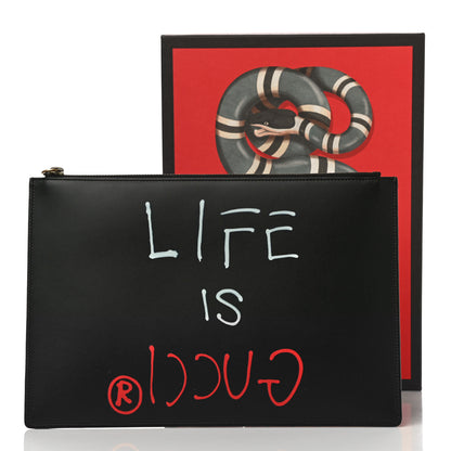 Gucci Calfskin GucciGhost Life is Gucci Zip Pouch Black 12 of 12