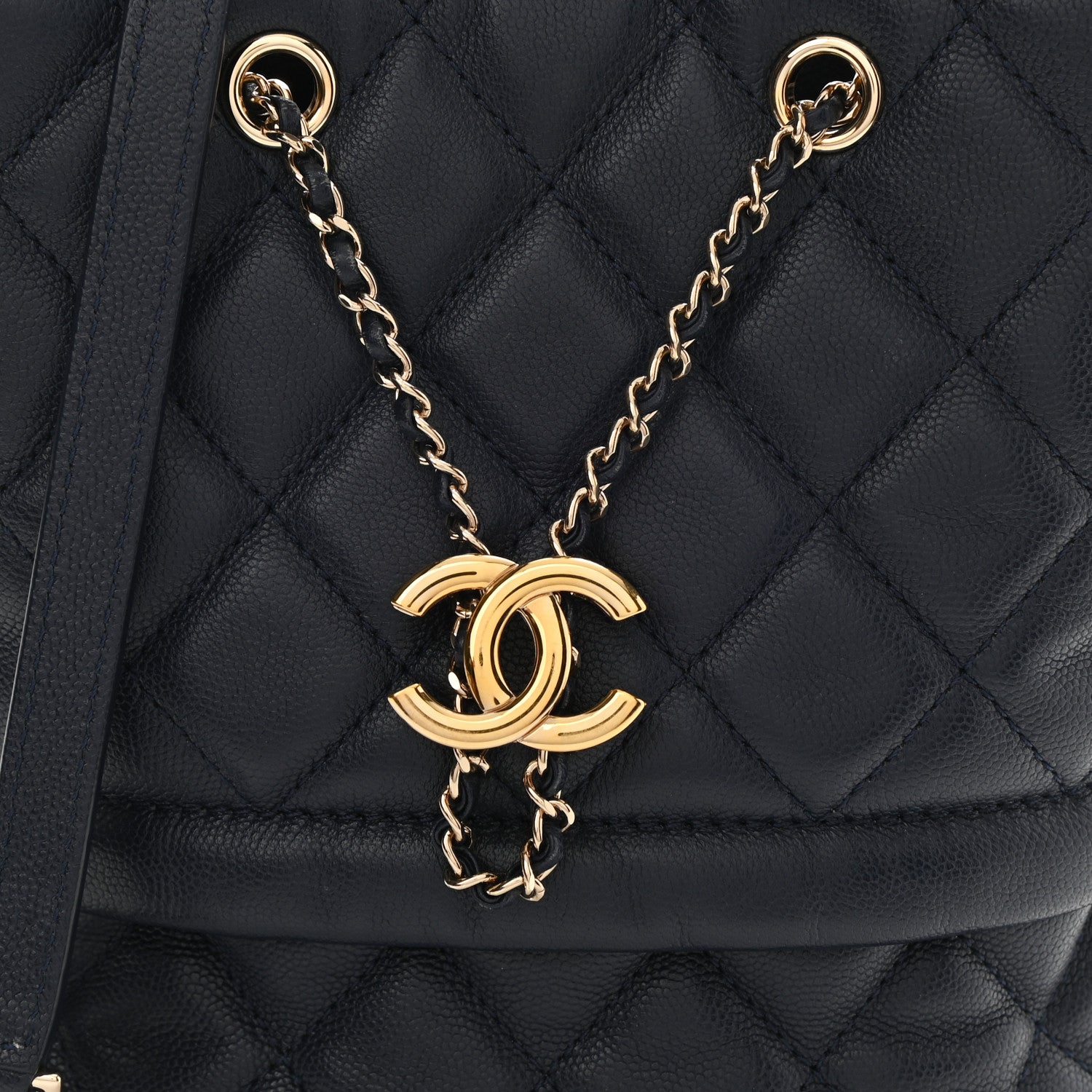 Chanel Caviar Quilted Rolled Up Bucket Drawstring Bag Navy 8 of 12