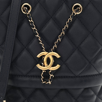Chanel Caviar Quilted Rolled Up Bucket Drawstring Bag Navy 8 of 12
