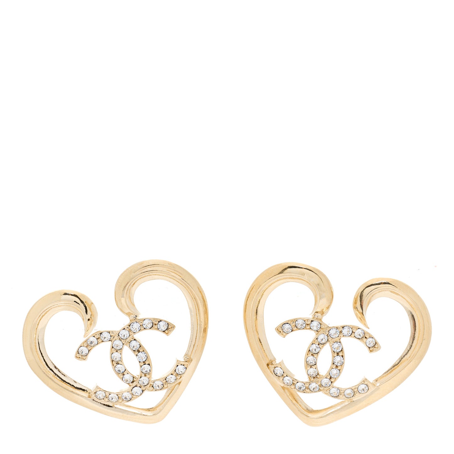 Metal Crystal CC Logo Open Heart Earrings Gold