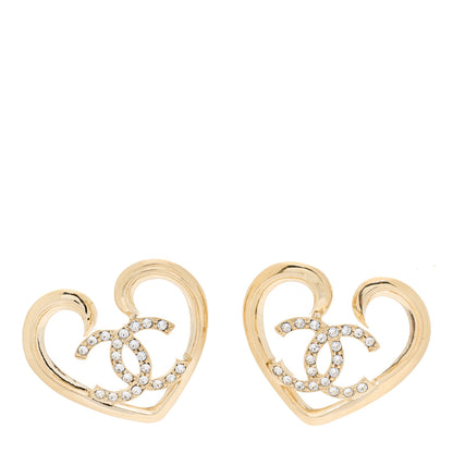 Chanel Metal Crystal CC Logo Open Heart Earrings Gold 1 of 3