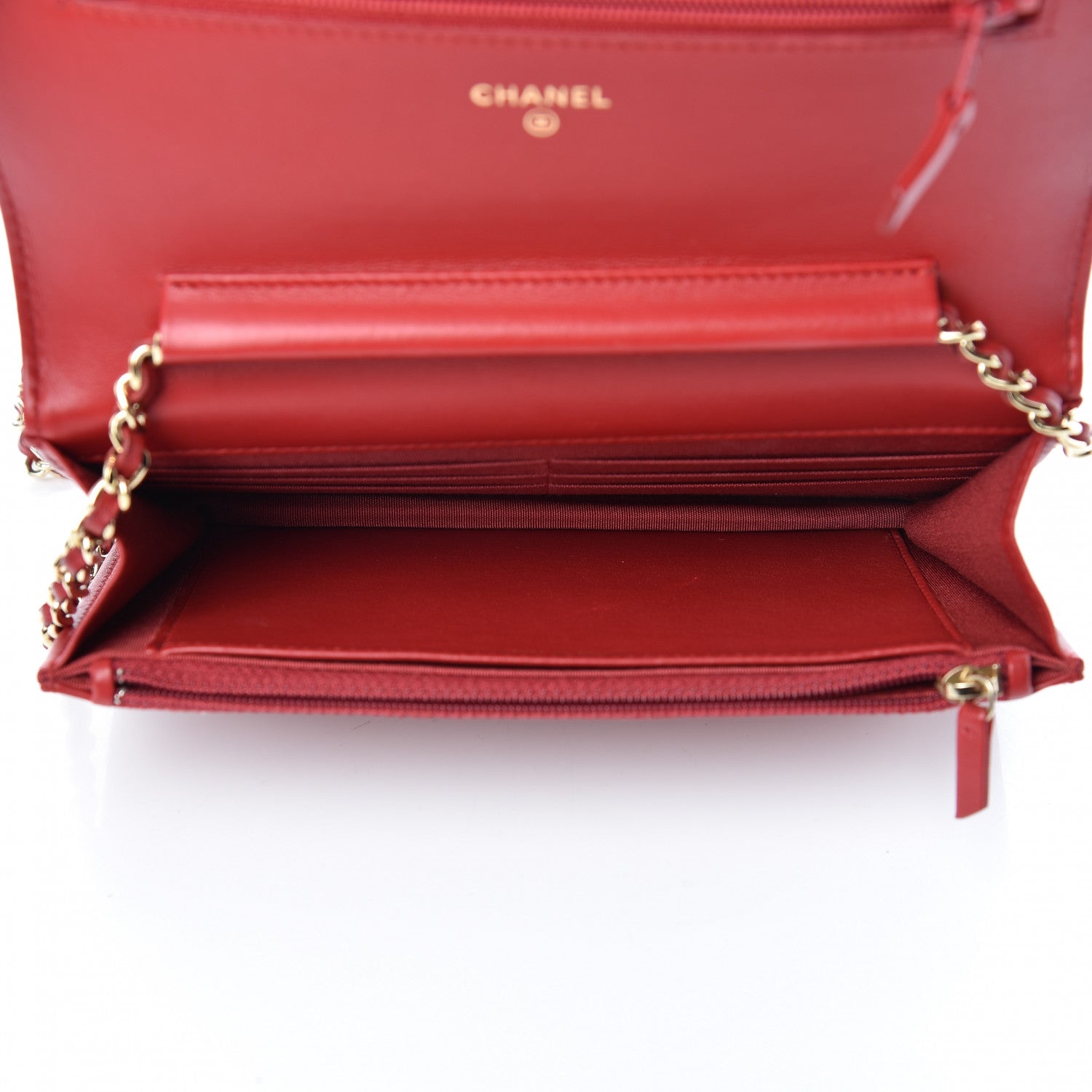 Chanel Lambskin Chevron Quilted Boy Wallet On Chain WOC Red 5 of 12
