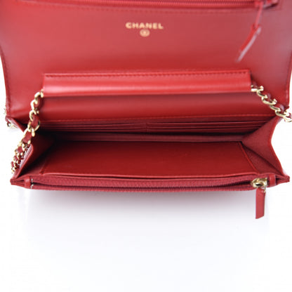 Chanel Lambskin Chevron Quilted Boy Wallet On Chain WOC Red 5 of 12