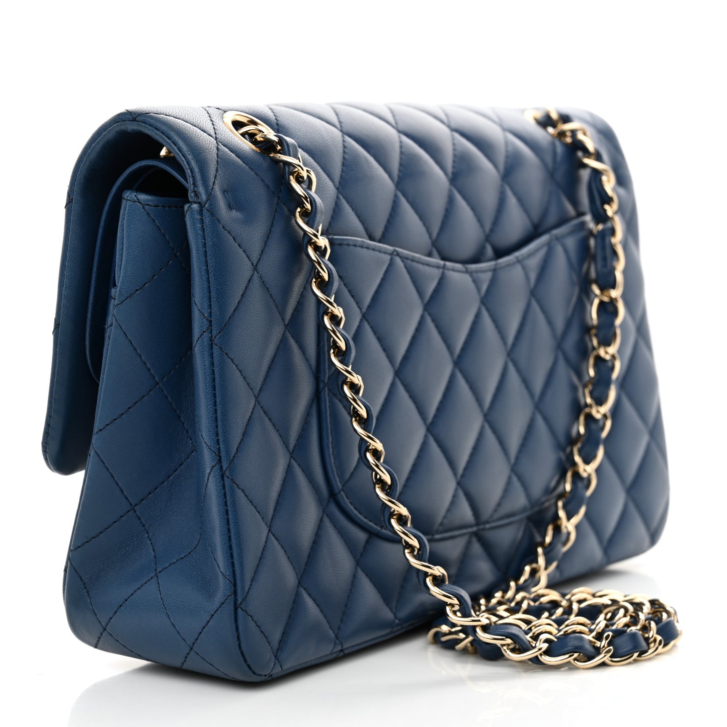 Lambskin Quilted Medium Double Flap Blue