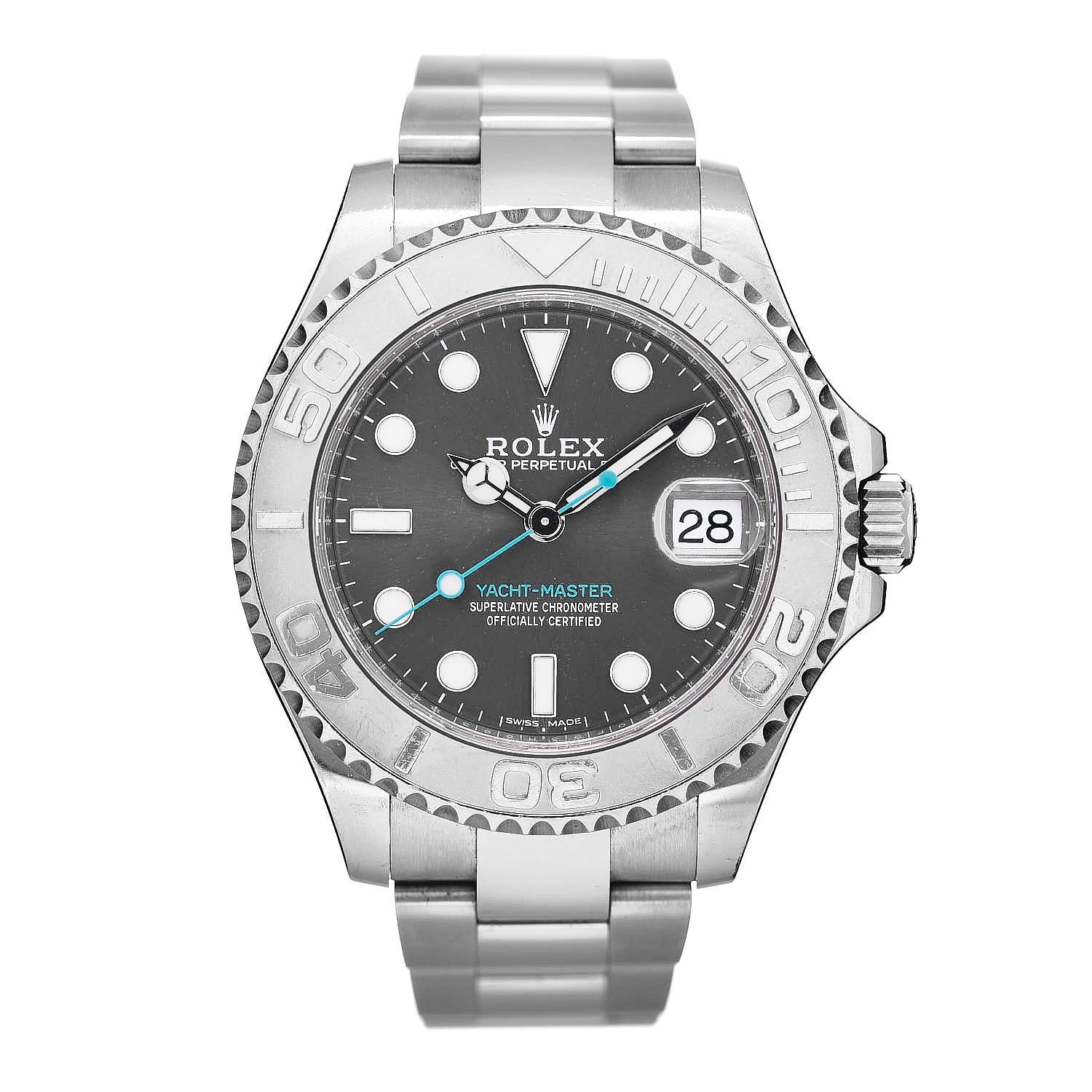 Rolex Stainless Steel Platinum 37mm Oyster Perpetual Date Yacht-Master Watch Slate 268622 1 of 4