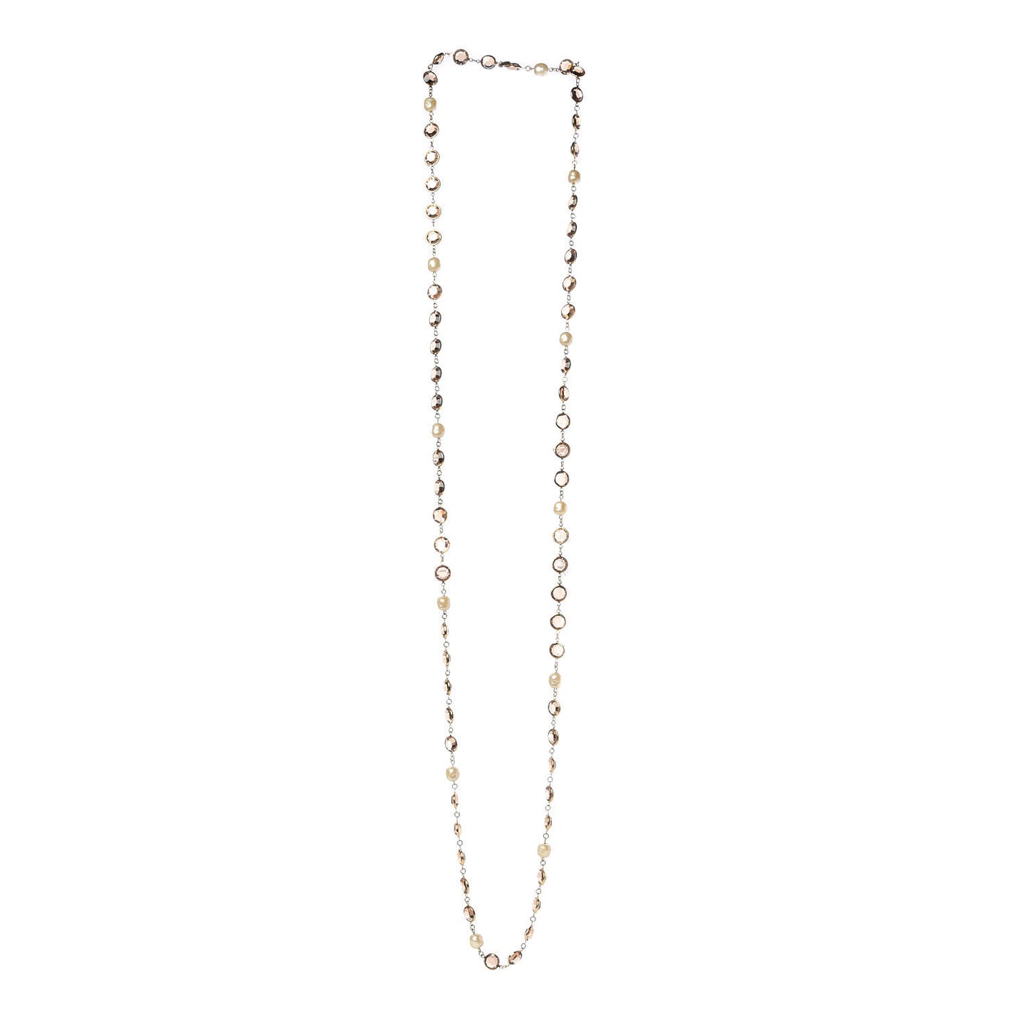 Crystal Pearl Sautoir Long Necklace Gold