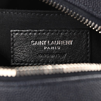 Saint Laurent Grain De Poudre Matelasse Chevron Quilted Round Vinyle Camera Bag Deep Marine 6 of 11