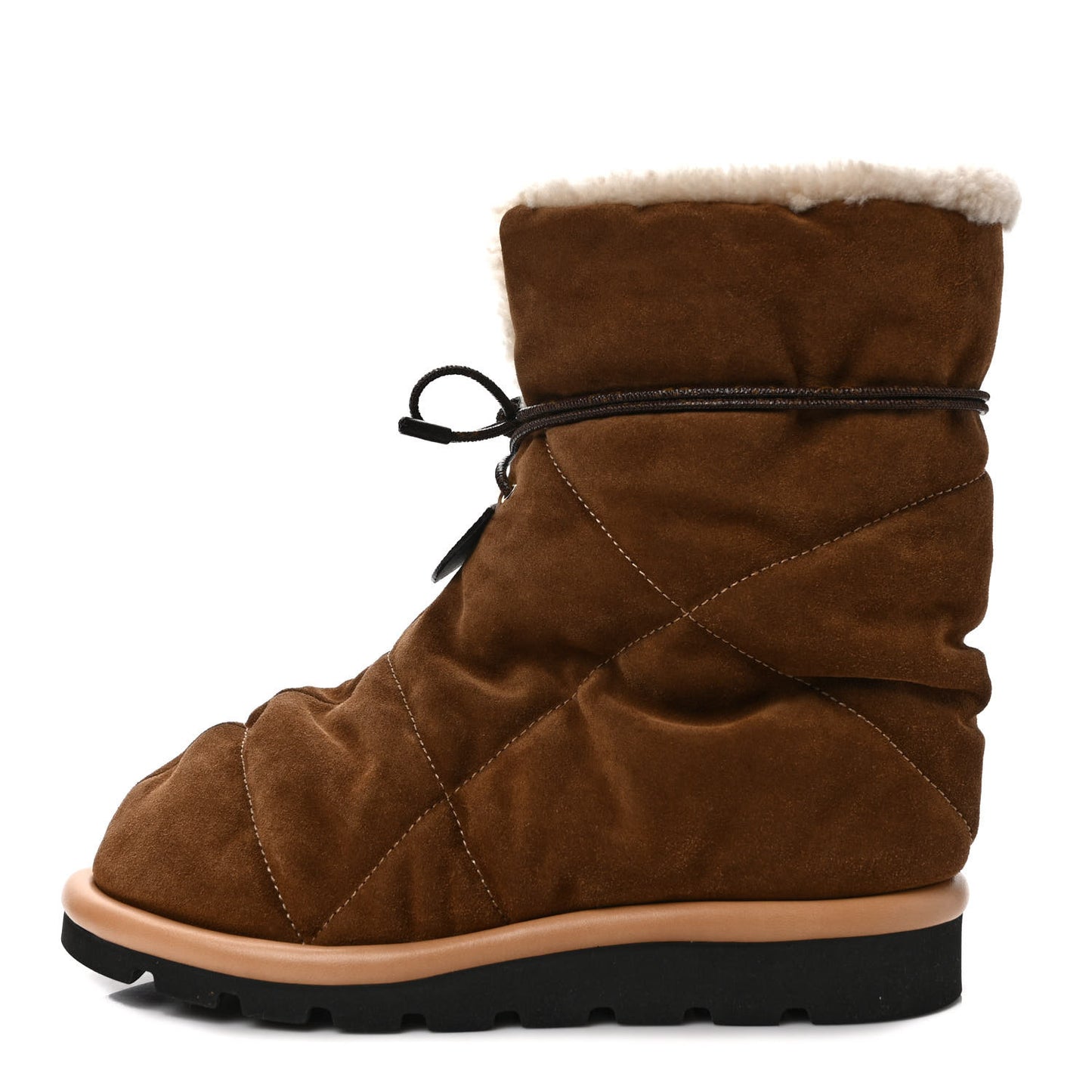 Shearling Suede Monogram Pillow Comfort Ankle Boot 37 Beige