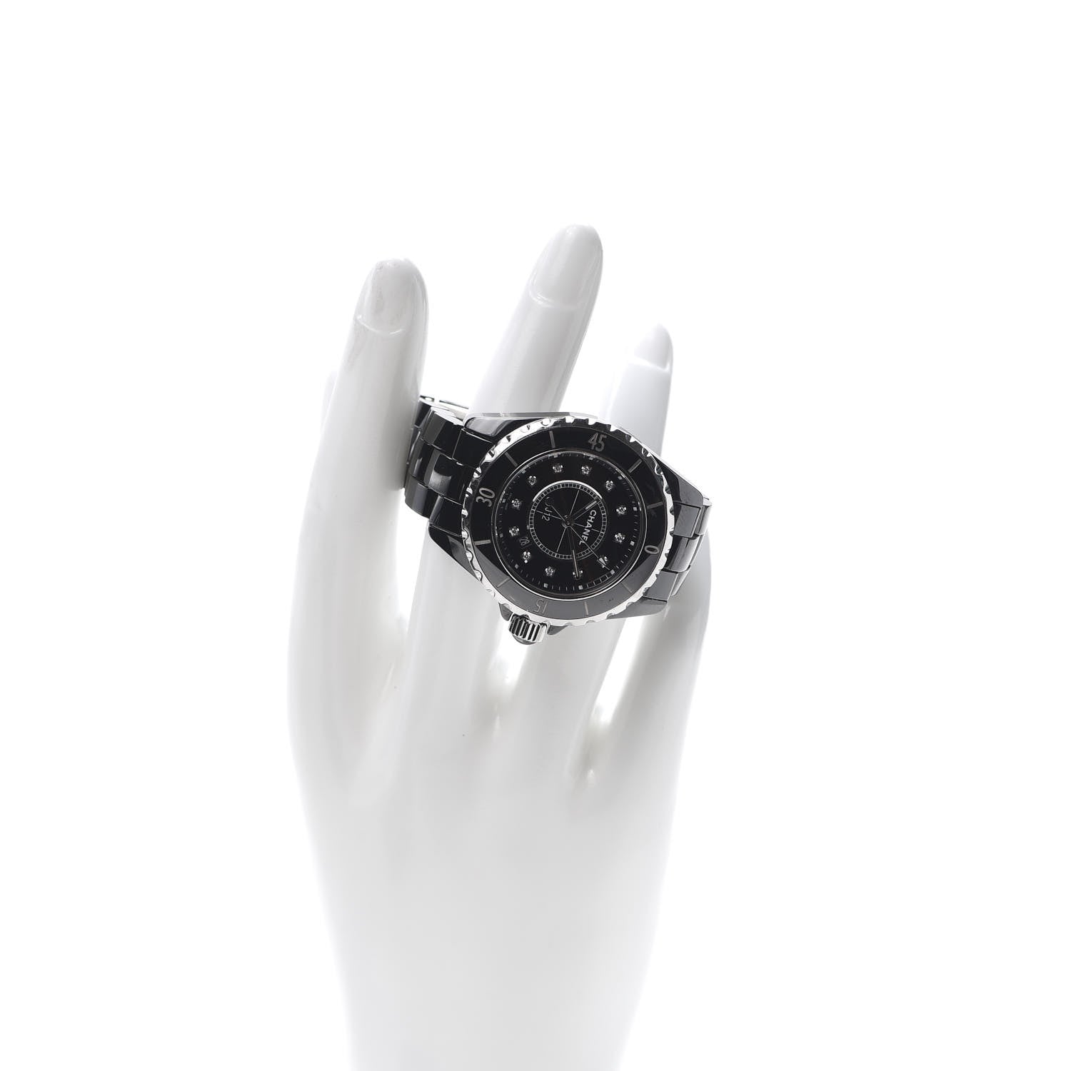Chanel Stainless Steel Ceramic Diamond 33mm J12 Quartz Watch Black 2 of 6