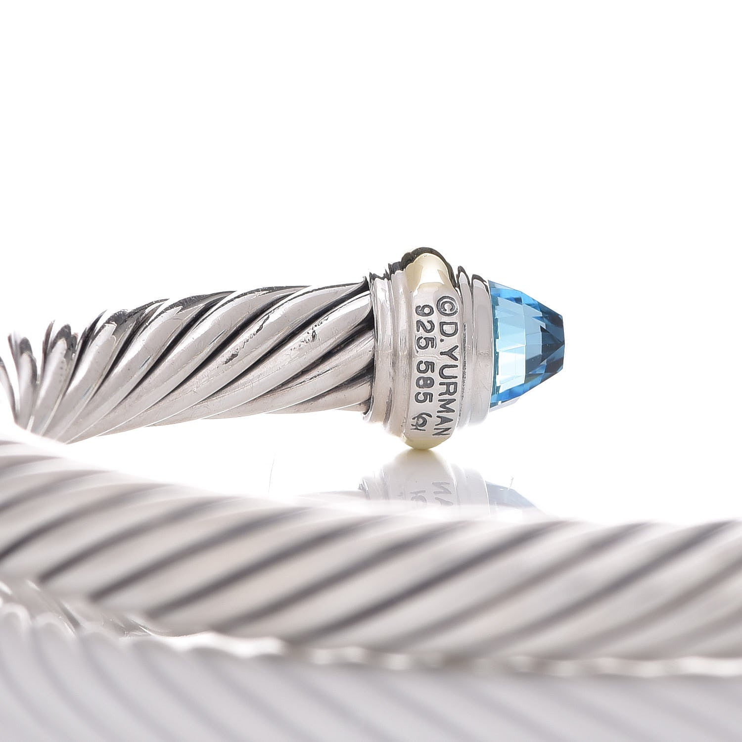 David Yurman Sterling Silver 14K Yellow Gold Blue Topaz 7mm Cable Classics Bracelet 4 of 5