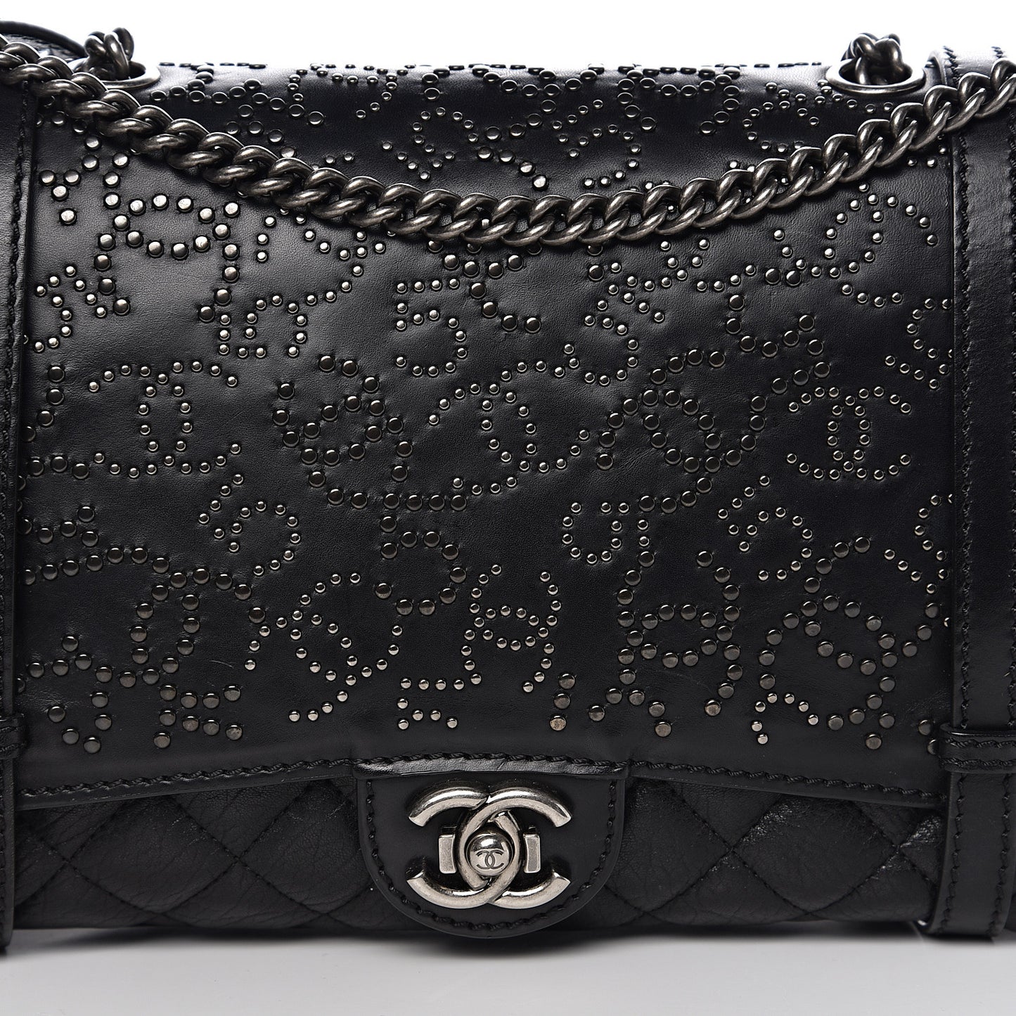Studded Calfskin Lambskin Paris Dallas Flap Black