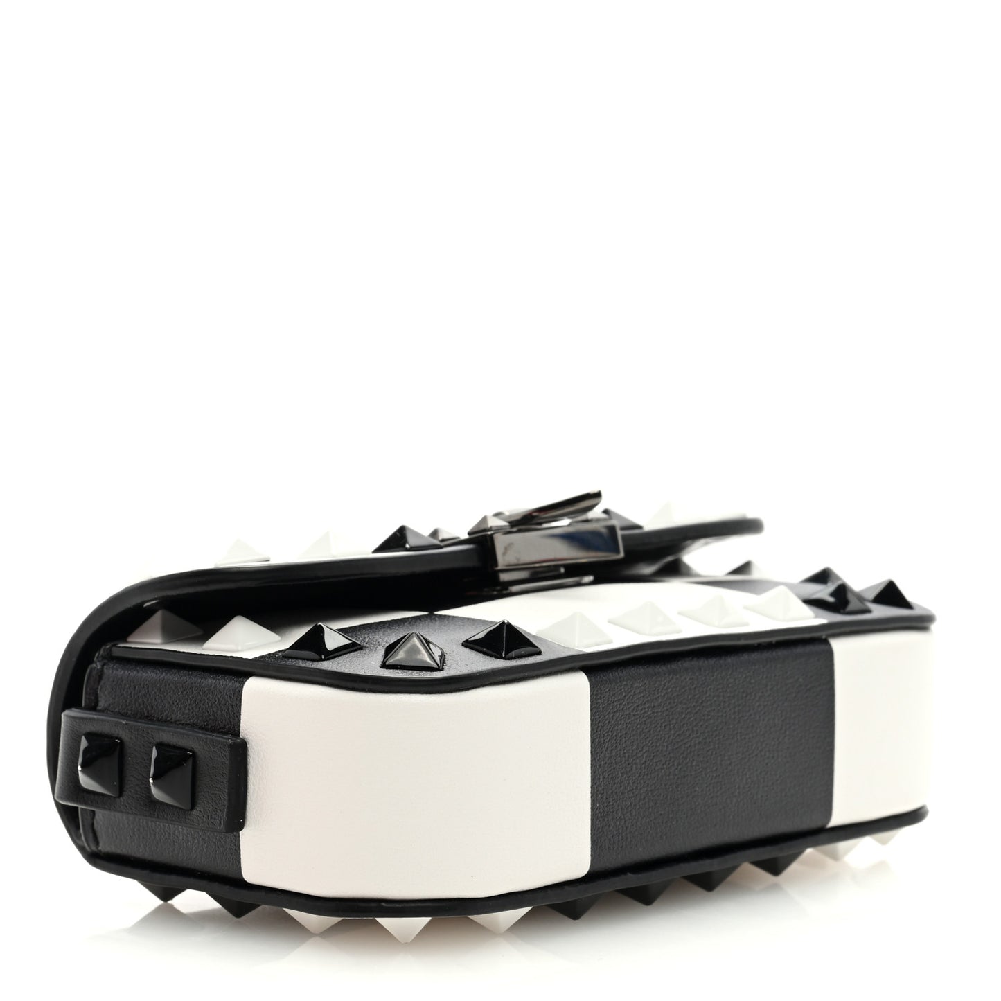 Vitello Chess Mini Rockstud Flip Lock Crossbody Bag Black White