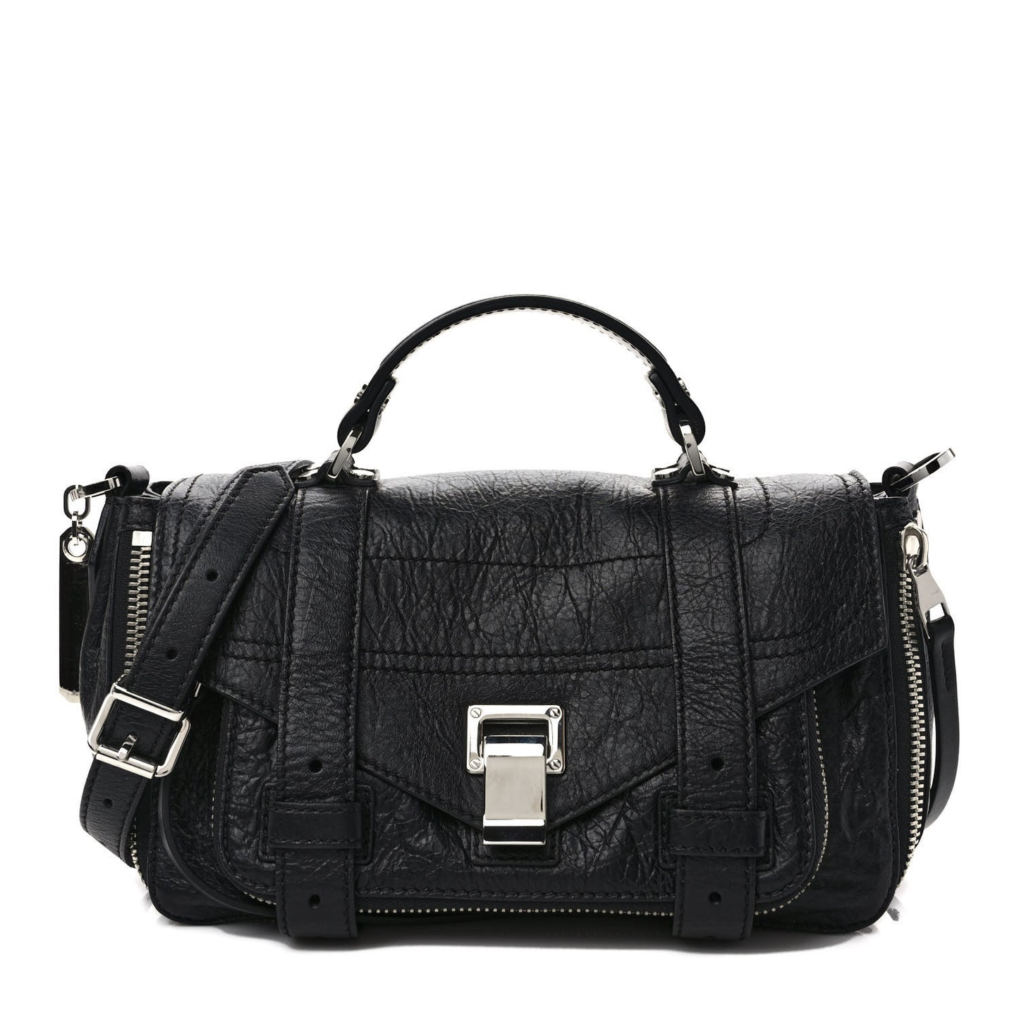 Crinkled Calfskin Tiny PS1 Satchel Black