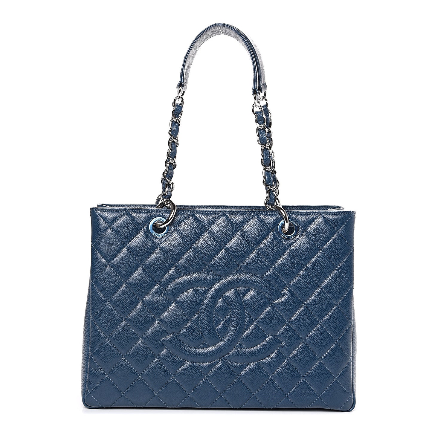 Caviar Quilted Grand Shopping Tote GST Navy Blue