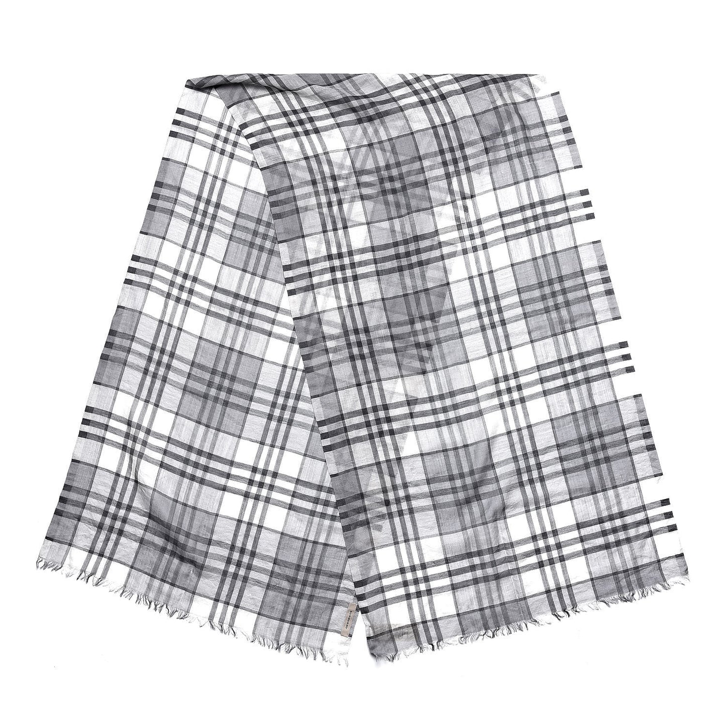 Wool Silk Vintage Check Lightweight Scarf Grey