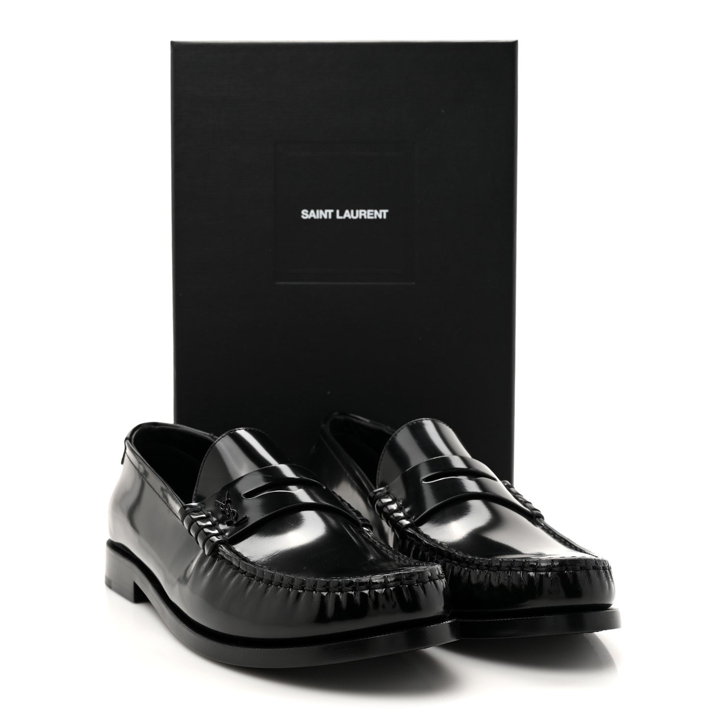 Glazed Calfskin Le Loafer 15 Penny Slippers 40 Black