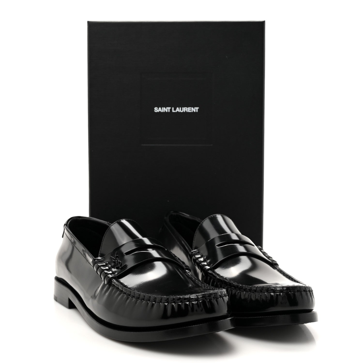 Saint Laurent Glazed Calfskin Le Loafer 15 Penny Slippers 40 Black 10 of 10