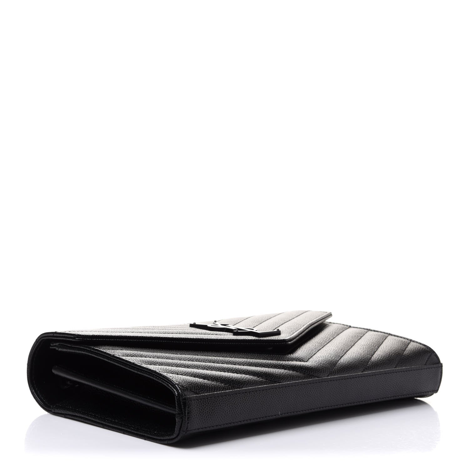 Saint Laurent Grain De Poudre Matelasse Chevron Monogram Chain Wallet Black 4 of 9