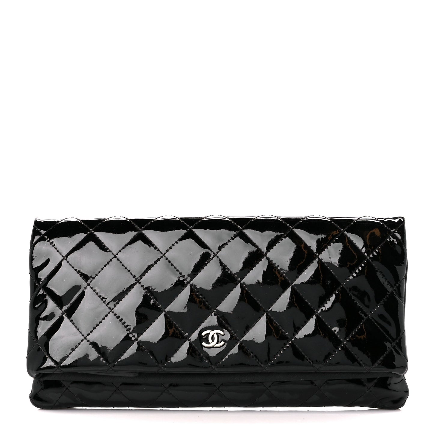 Patent Calfskin Quilted Beauty CC Clutch Black