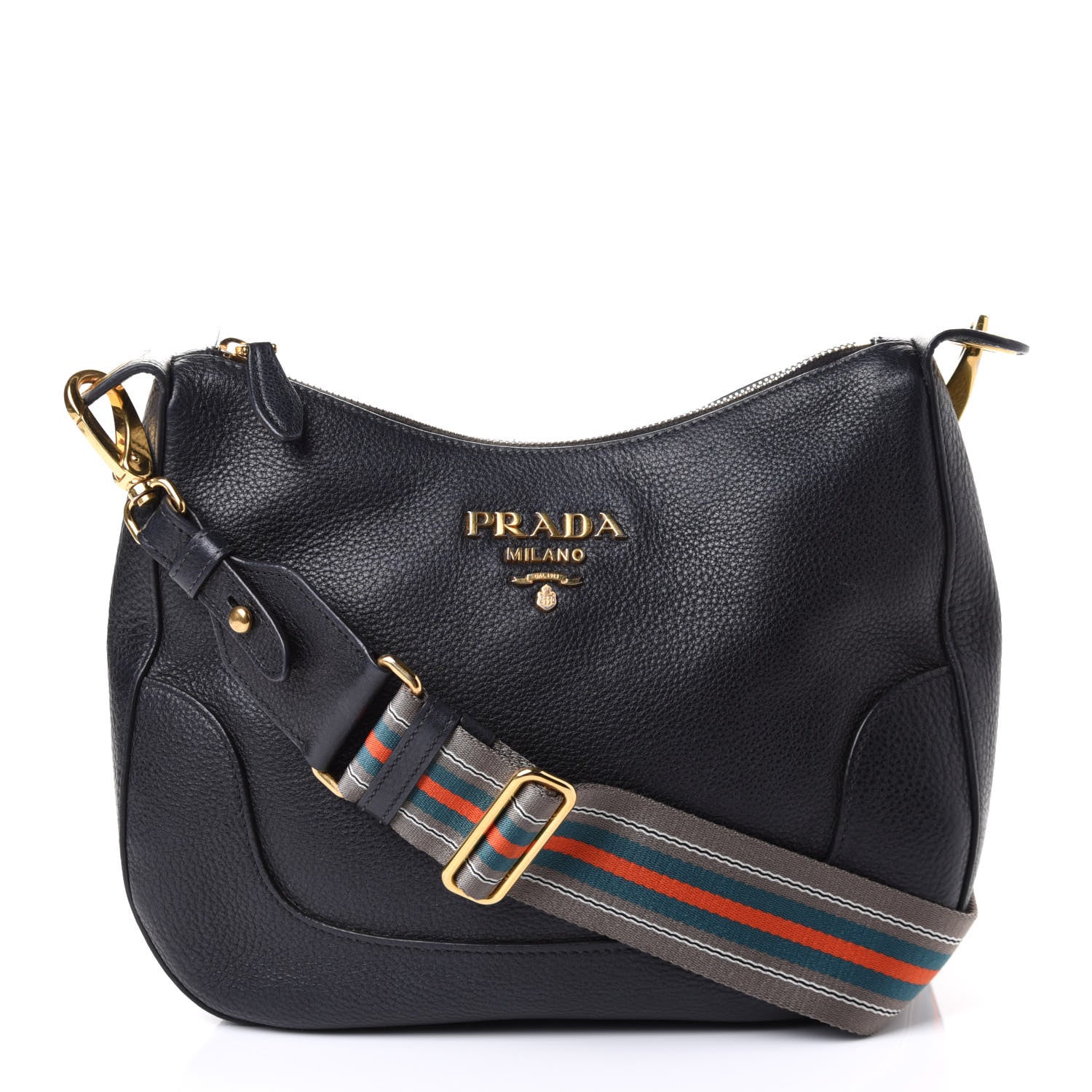 Prada Vitello Daino Zippered Messenger Hobo Black 1 of 4