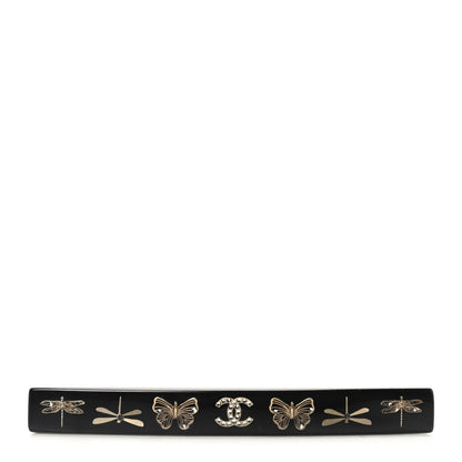 Chanel Resin Butterfly CC Hair Clip Barrette Black Gold 1 of 5