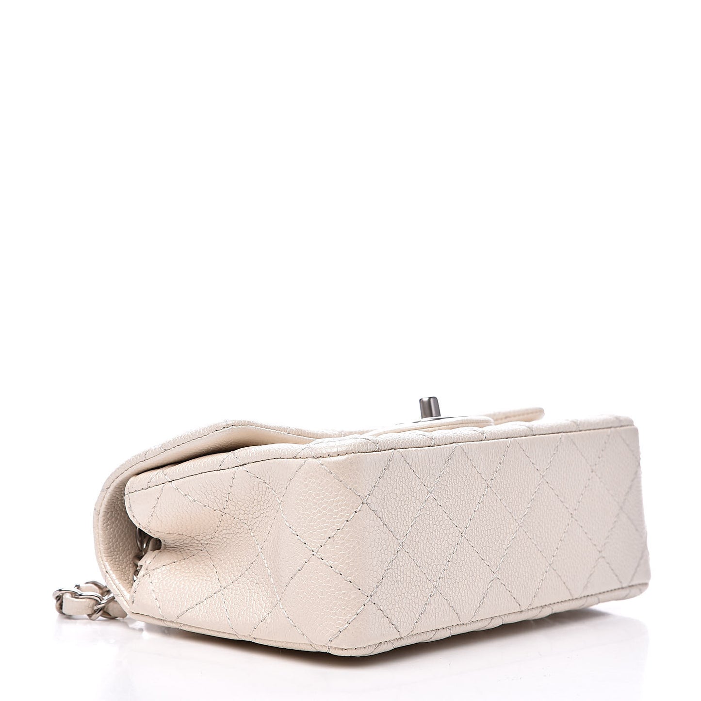 Pearly Caviar Quilted Mini Rectangular Flap White