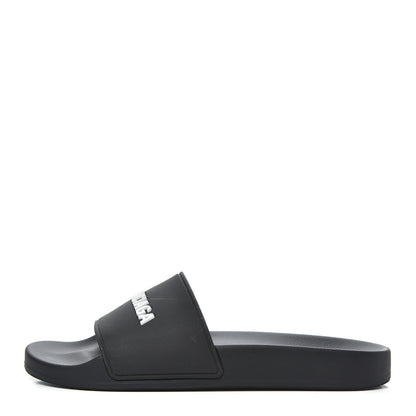 Balenciaga PVC Logo Womens Pool Slide Sandals 38 Black White 1 of 14
