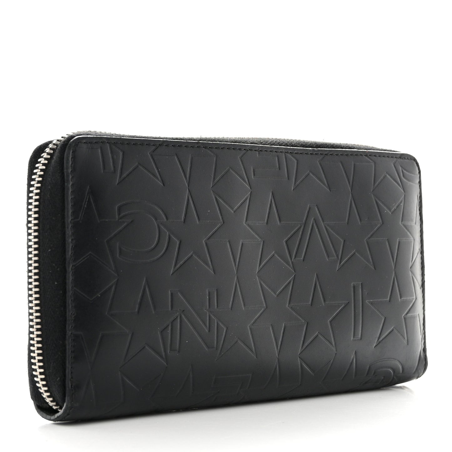 Calfskin Logo Star Embossed Zip Around Wallet Black