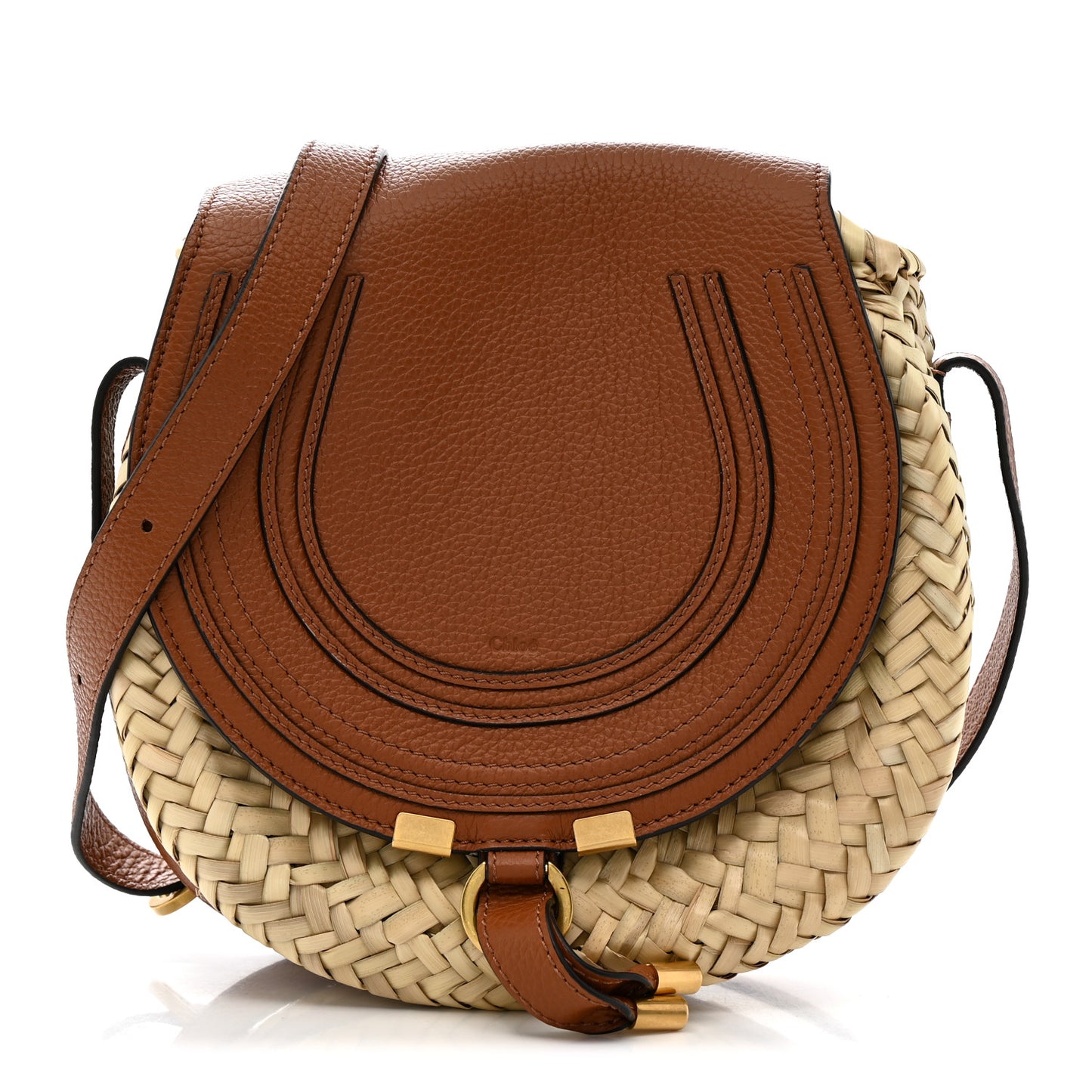 Raffia Small Grain Calfskin Small Marcie Basket Crossbody Tan