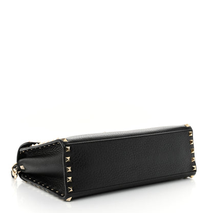Valentino Garavani Pebbled Calfskin Rockstud Flip Lock Top Handle Bag Black 4 of 9